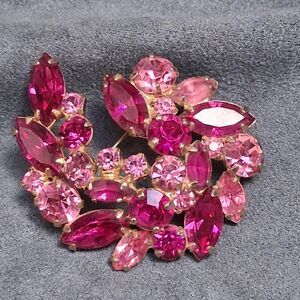 Juliana Fuchsia Pink Rhinestone Brooch Floral Swirl